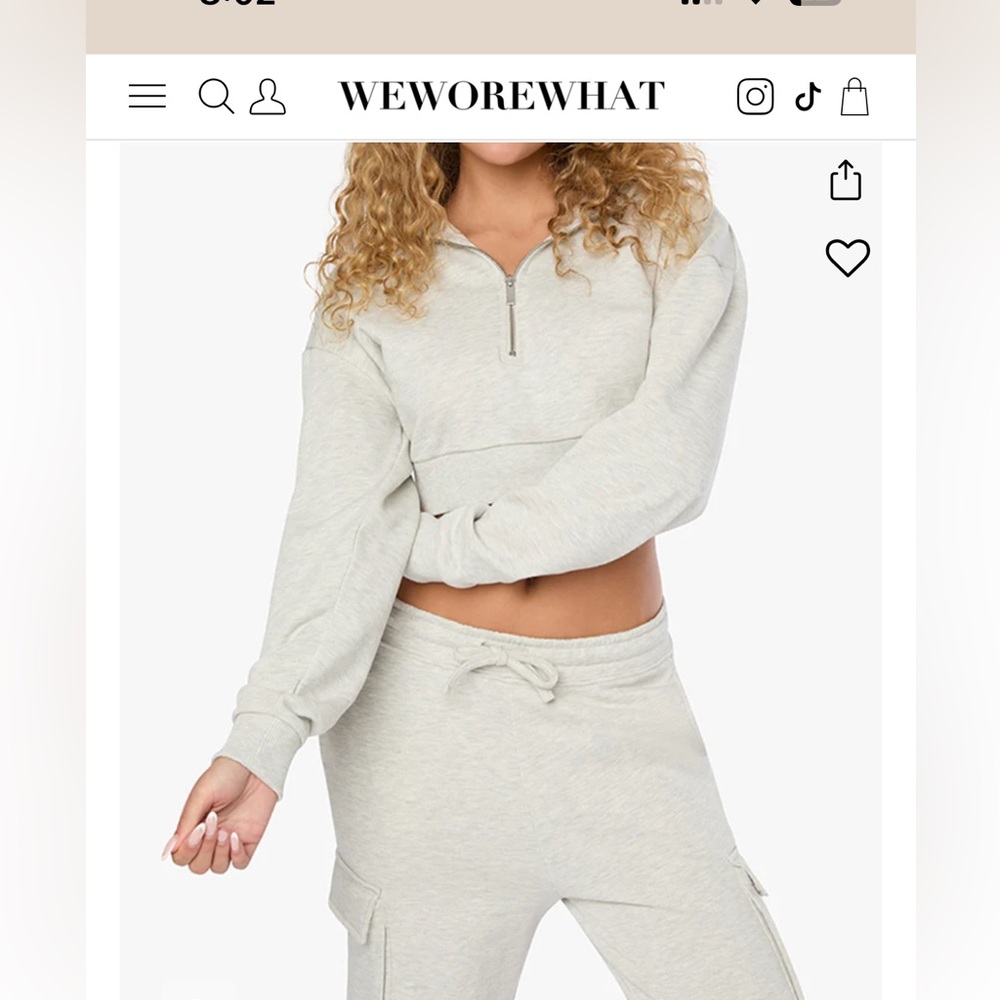 NWT WeWoreWhat Light Gray Zip-Up crop hoodie and Joggers Set XS